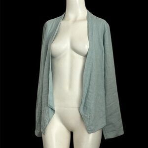 Soft Surroundings Light Teal Linen Open Front Draping Jacket Sz S